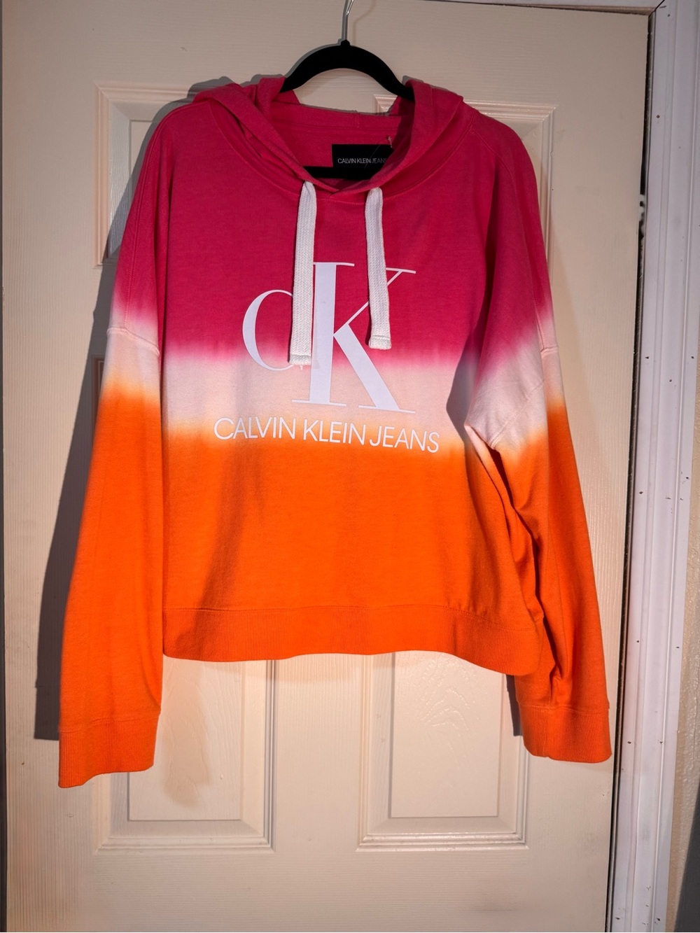 Calvin Klein Jeans Pink to Orange Ombre Cropped Hoodie